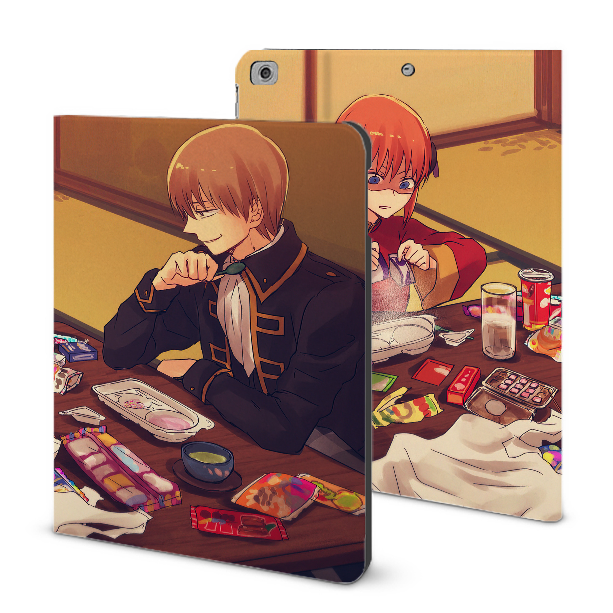 ぎんたま 坂田銀時（さかたぎんとき） 神楽 志村新八（しむら しんぱち） GINTAMA Sakata Gintoki Kagura Shimura Shinpachi IPad ケース ブック型 PUレザー TPU 耐衝撃 軽量 薄型 ペン収納なし 全面保護 IPad 各モデル対応